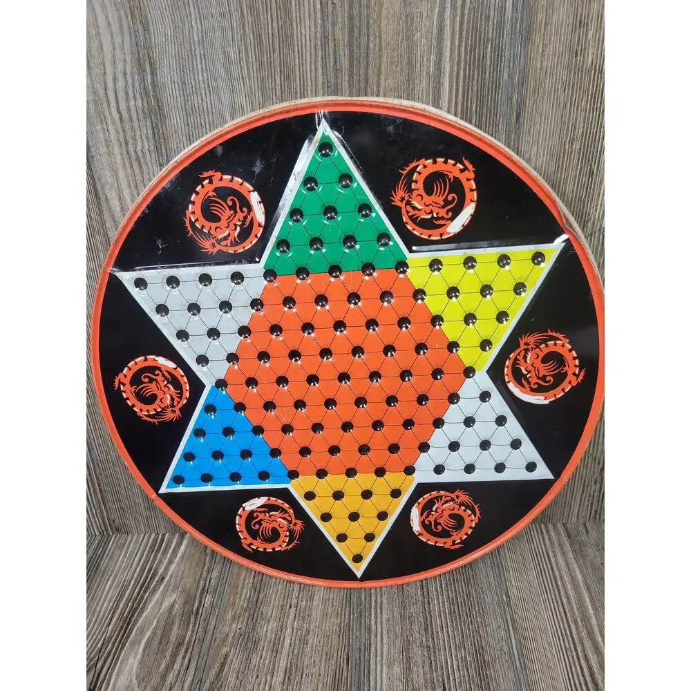 Vintage Ohio Art Chinese Checkers Round Metal Board Game Retro Gameroom Decor